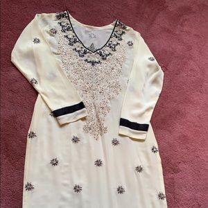 Pakistani Indian White Black Chiffon Salwar Kameez